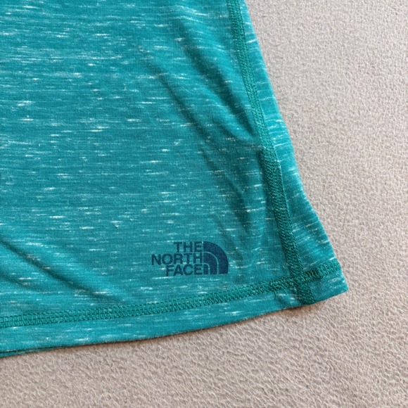 The North Face Womens small V Neck Short Sleeve Marled Teal Gray Raglan T Shirt - Picture 5 of 9